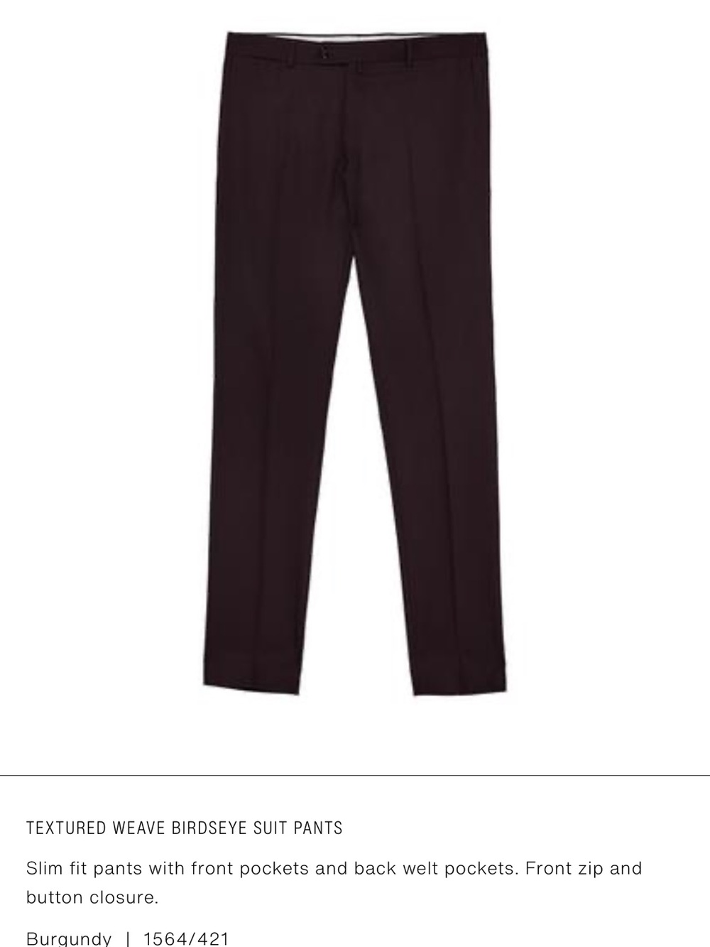 Men's Burgundy Zara Suit Pants